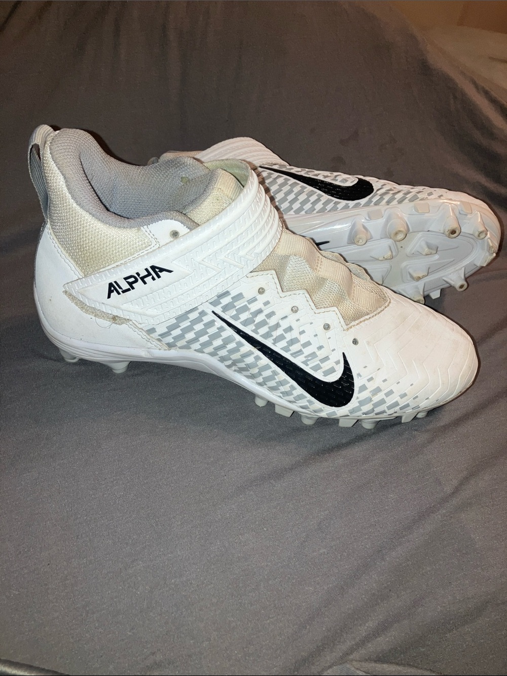 Nike Alpha Menace Pro ll White Football Cleats with Black Swoosh and Alpha Strap